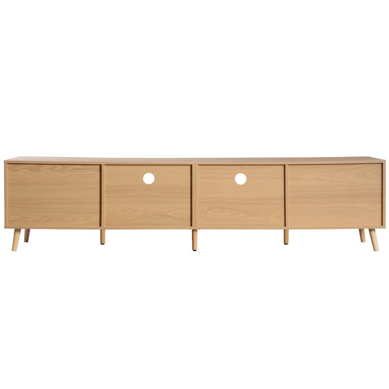 79" Rattan TV Stand for Living Room, Holds TVs Up to 85" - Farmhouse Media Console with Storage Cabinets & Open Shelves