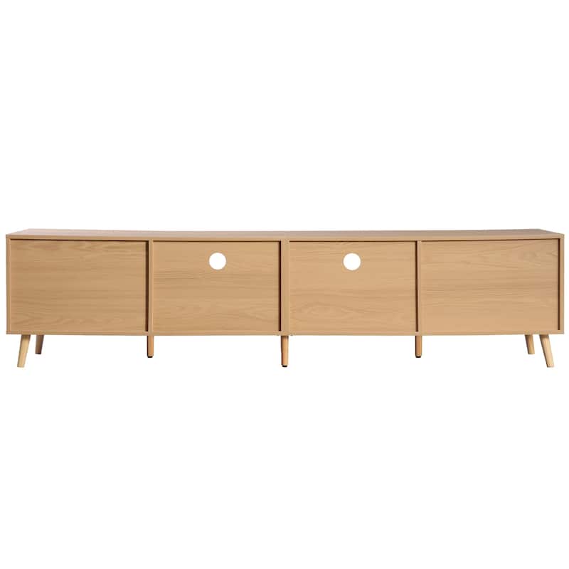 Rattan TV Stand for 85" TVs, Media Console with Solid Wood Legs, Spacious Storage, Cable Management