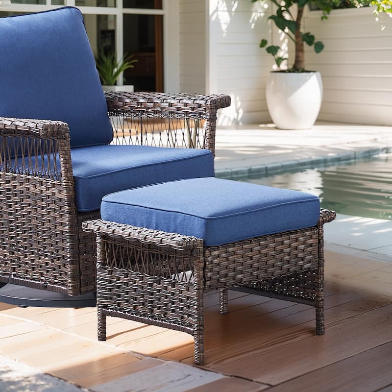 2-Pieces Outside Rattan Ottomans - Brown