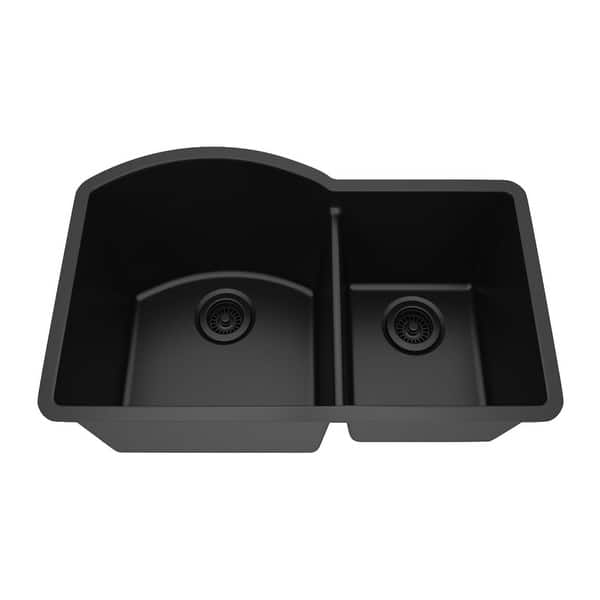 slide 2 of 8, 32 Inch Lexicon Platinum Quartz Composite Drop-in Undermount Galaxy Black - 20.5" W x 32" L x 10.25" H Galaxy Black