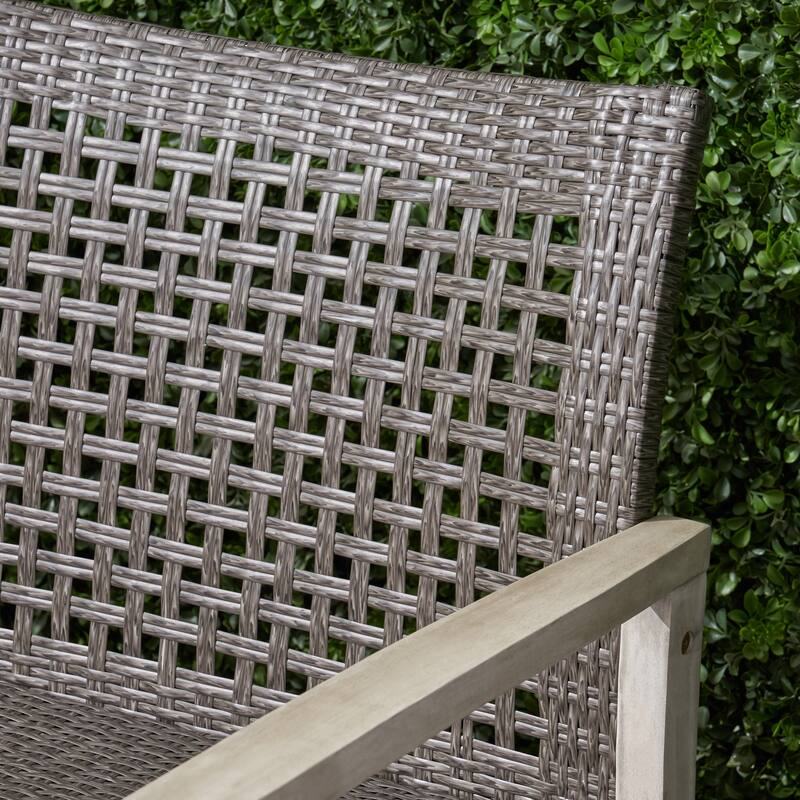 Outdoor Wicker Loveseat with Wood Frame for Patio
