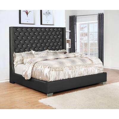 Titanic Furniture Bellissimo Black Faux Leather Bed with Faux Diamonds and Nailheads