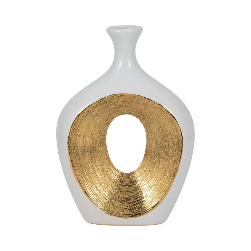 Modern Ceramic Textured Oval Cut-Out Vase - Home Decor - 13"