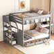 preview thumbnail 3 of 13, Gray Full Futon Bunk Beds with Staircase and Bedside Table Can be Swapped Left Right, Lower Bed Convertible Daybed with Drawers