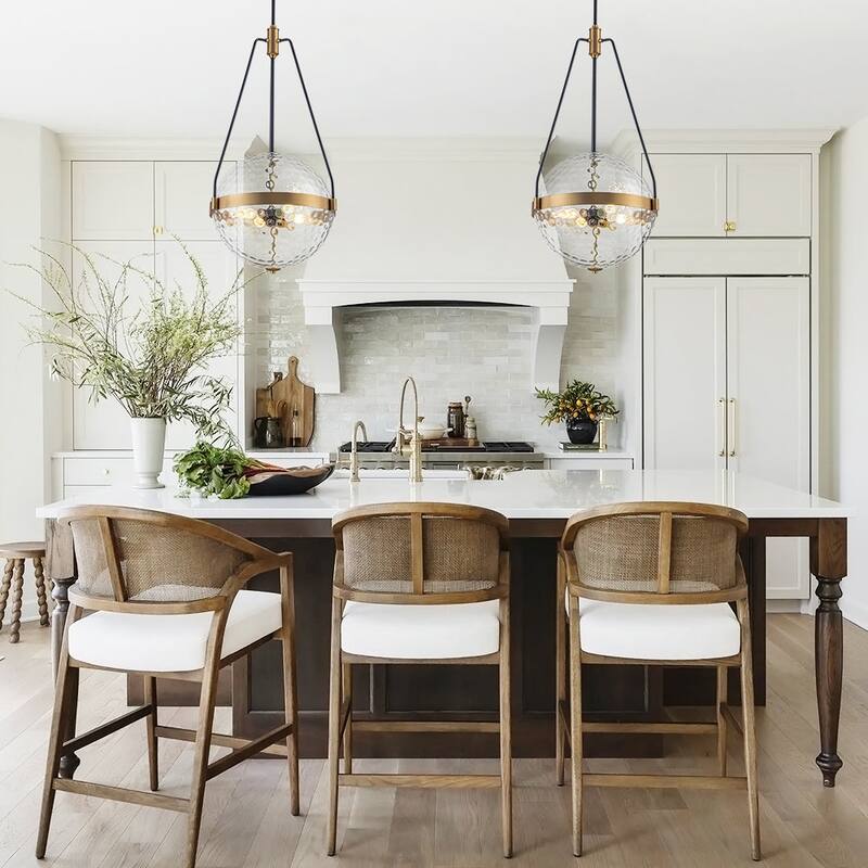 4-Light Industrial-style Rippled Glass Sphere Pendant - 17.6 in