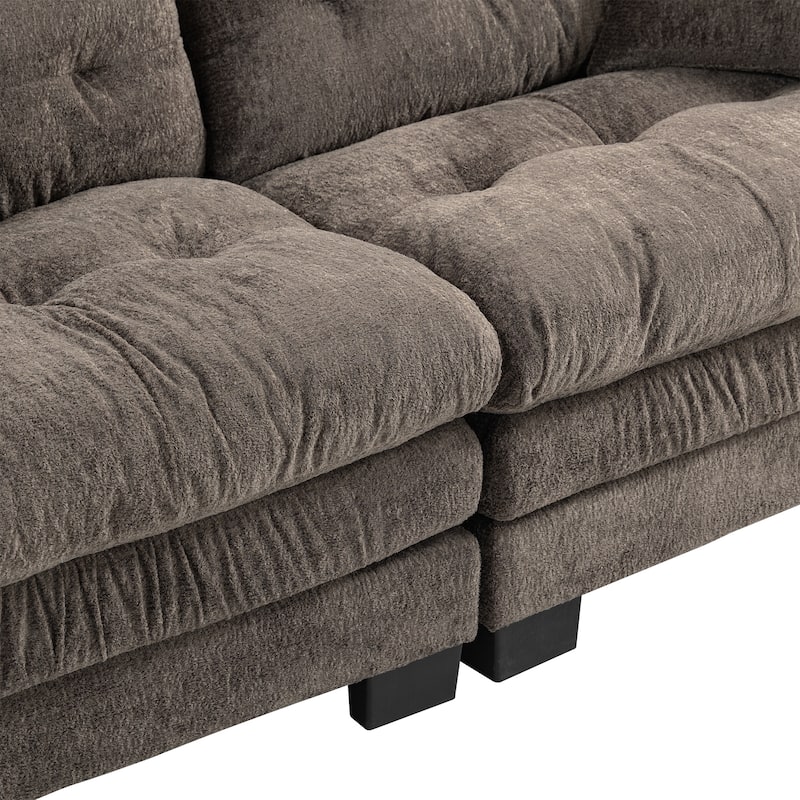 120.87" Chenille L-Shaped Sectional Sofa with Reversible Design, and 3-Seat Sleeper & Ottoman - Dual-Layer Cushion