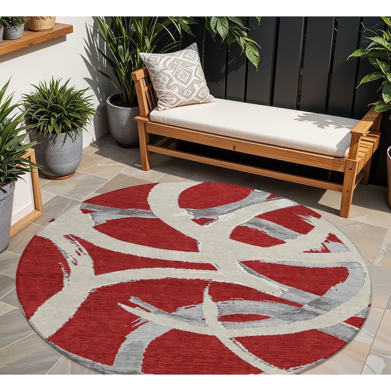 HomeRoots Abstract Transitional Rectangle Outdoor Rug - 8' Round