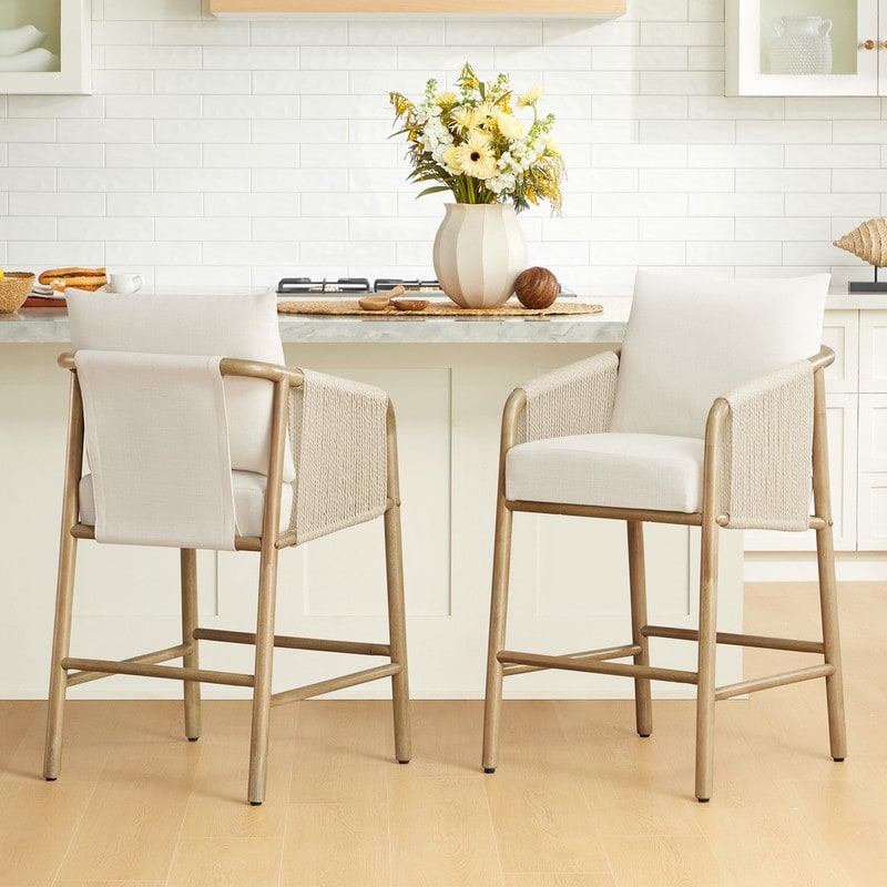 Spruce & Spring Lynn Counter Height Bar Stool with Braid Wood Arm Set