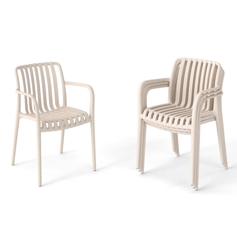 Outdoor Stackable Plastic Chairs Dining Chair Set 4-Piece Lightweight Armchair