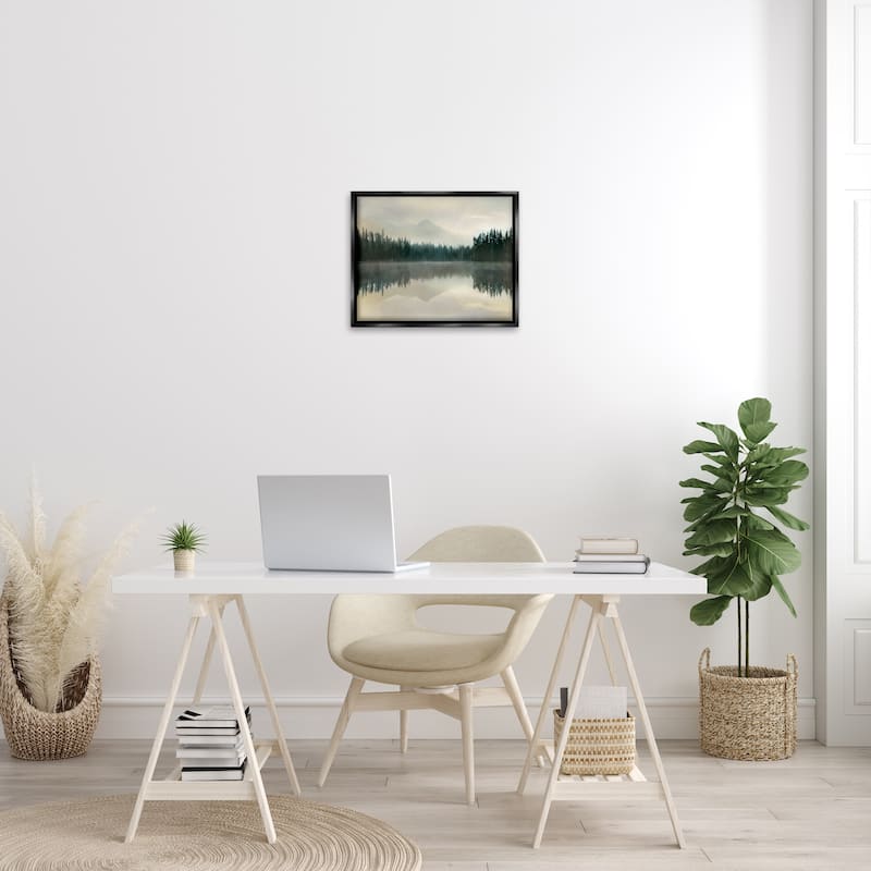 Stupell Foggy Lake Forest Landscape Soft Nature Water Reflection Floater Frame - Green