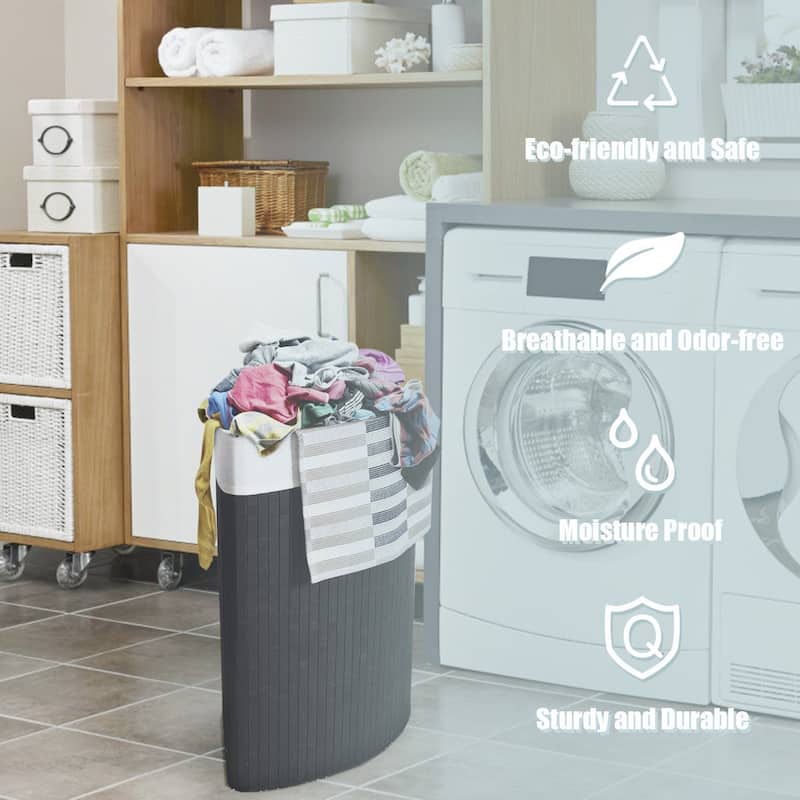 Costway Corner Bamboo Hamper Laundry Basket Washing Cloth Bin Storage