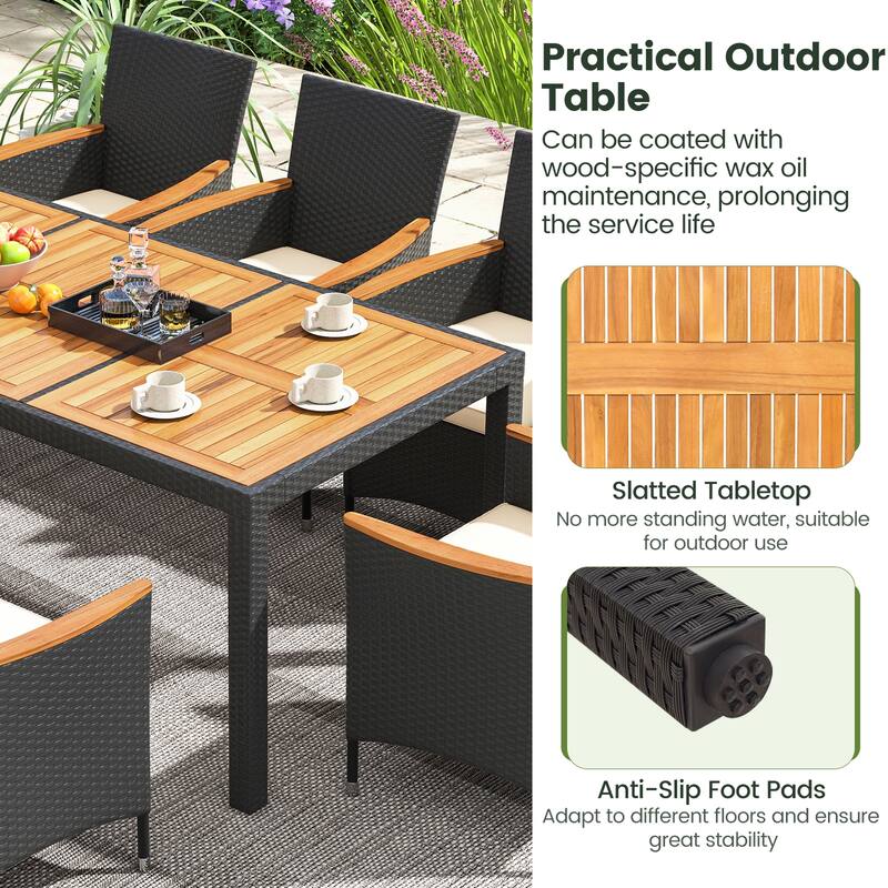 Costway 9 PCS Outdoor Dining Set with Acacia Wood Tabletop, Umbrella - See Details