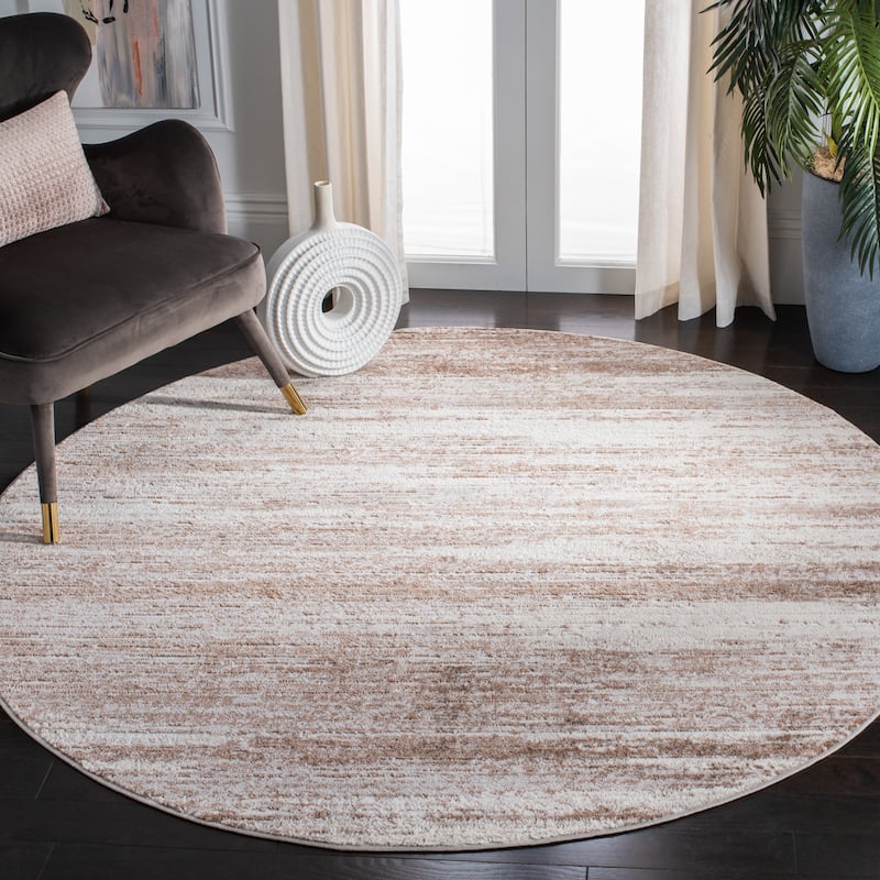 SAFAVIEH Skyler Wanne Modern Abstract Rug - 6'7" Round - Brown/Ivory