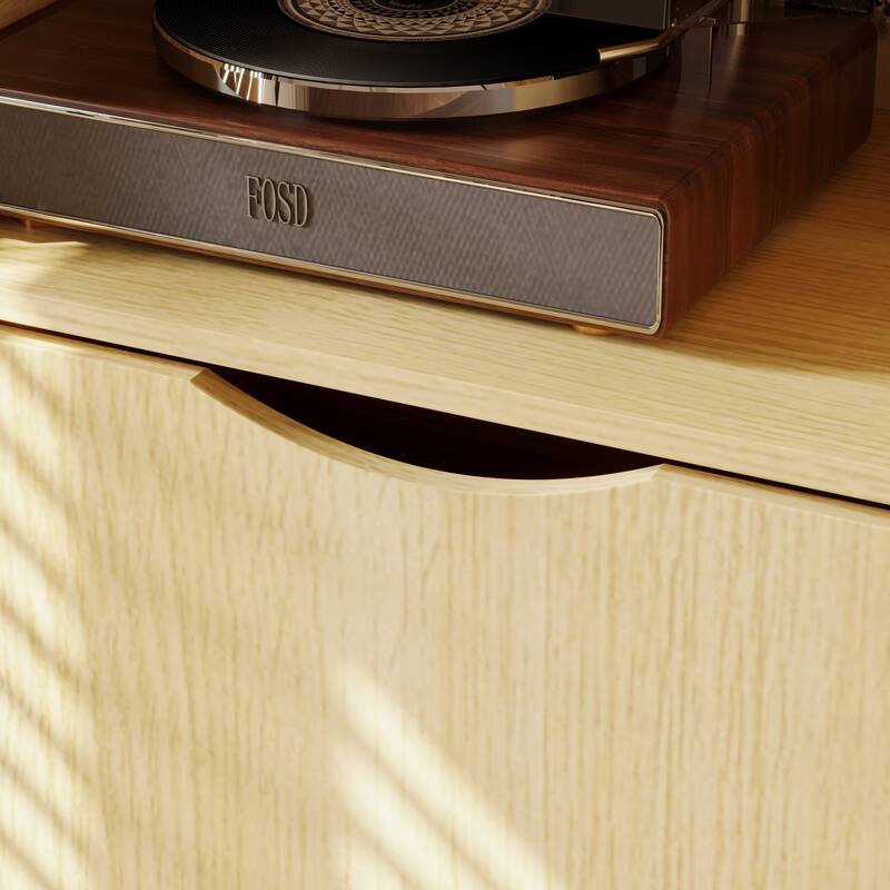 Tall Wooden Storage Cabinet with 3 Drawers and Adjustable Shelves, Solid Wood Slat Design