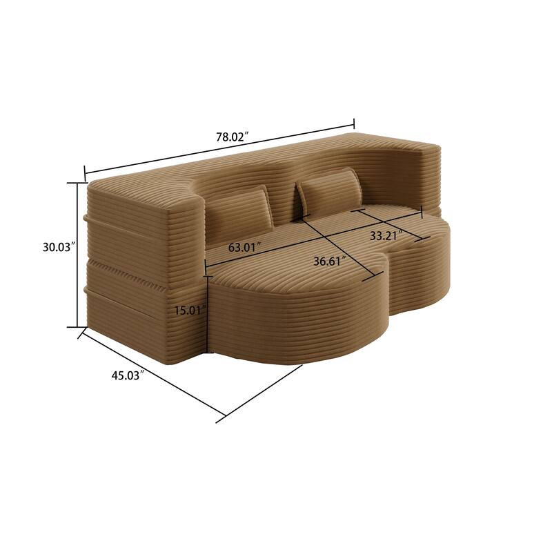 Modern Minimalist Compressed Upholstered Convertible Two-Seater Sofa Bed with 2 Pillows