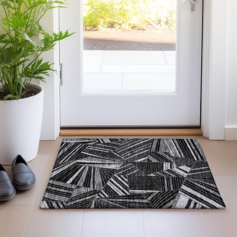 Premium Washable Super Soft Modern Mosaic Mayfield Rug - Black - 1'8" x 2'6"