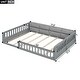 preview thumbnail 4 of 16, Wood Full Size Upholstered Platform Bed with Guardrail and Pillow Grey