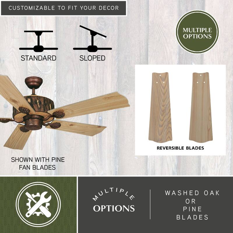 Log Cabin 52-in. Bronze Wood Rustic Ceiling Fan - 52-in W x 14.5-in H x 52-in D