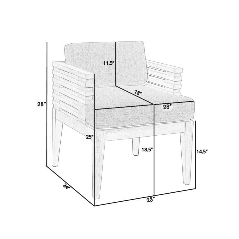 Hida 24 Inch Outdoor Patio Dining Chair, Ridged Brown Wood, Olefin Cushions
