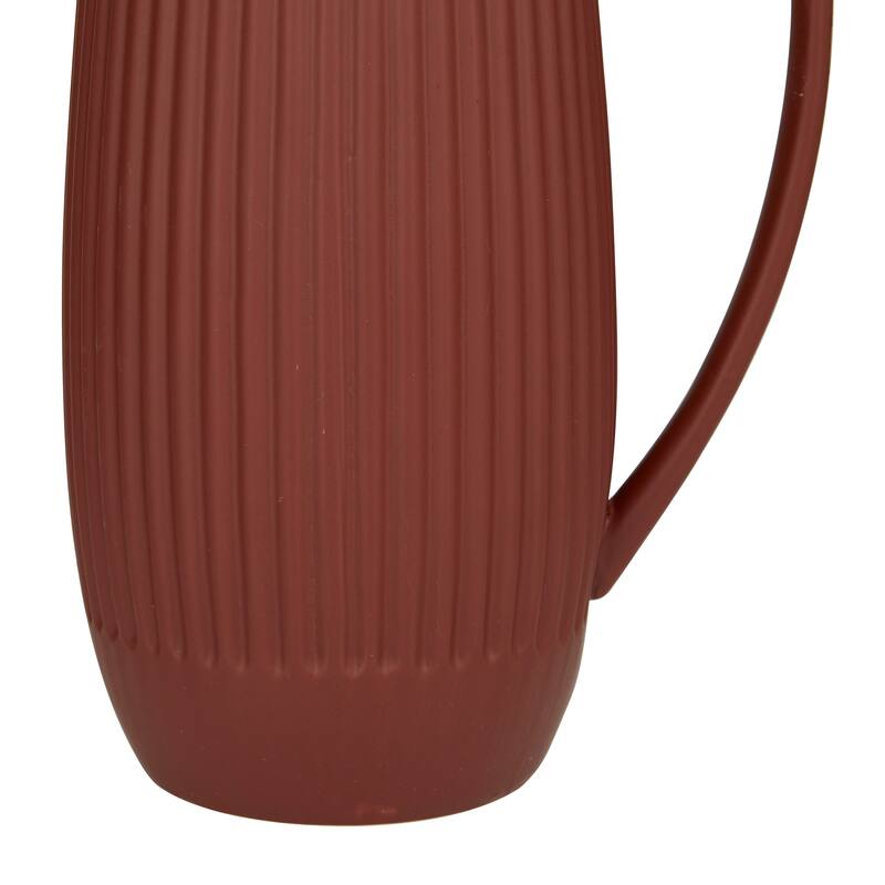 Red Ceramic Ribbed Decorative Vase with Handles (Set of 2)