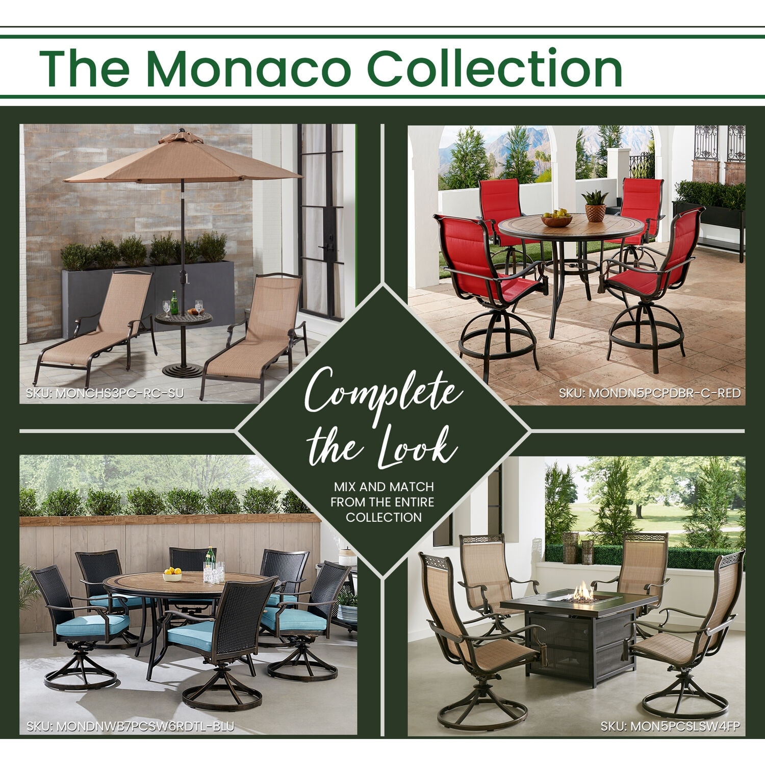 Hanover Monaco 5-Piece Dining Set with Swivel Sling Chairs, Glass