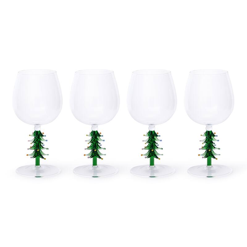 Treetop Cheers Wine Glasses - Holiday Stemware, Set of 4