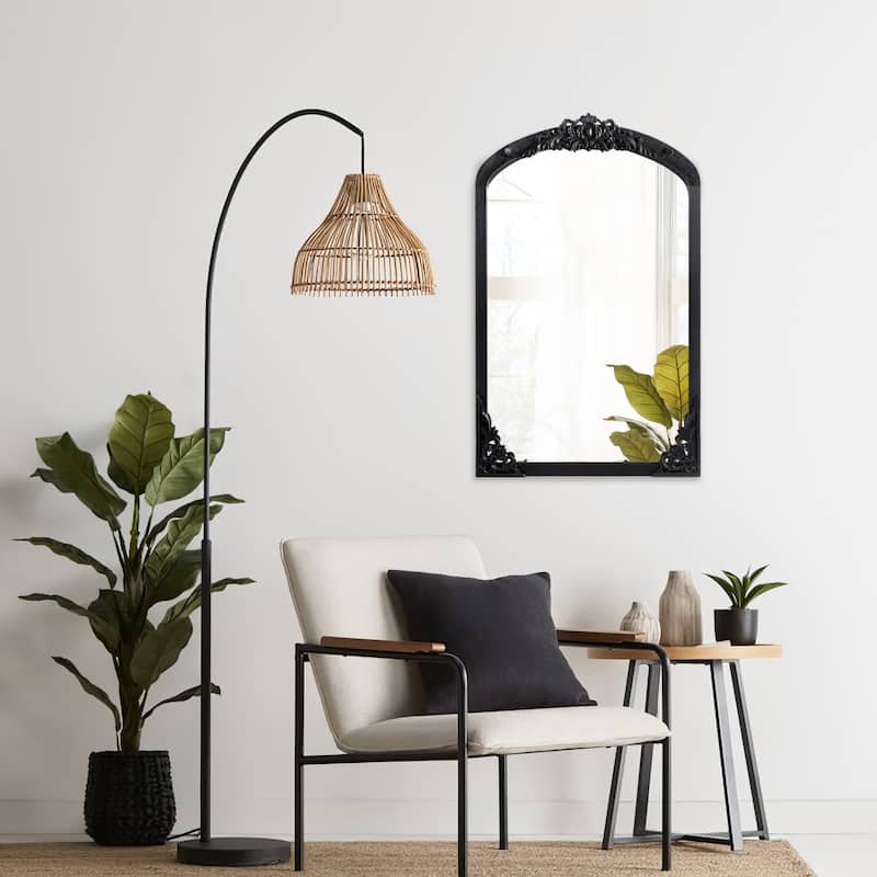 Arched Full-Length Solid Wood Carving Floor Mirror