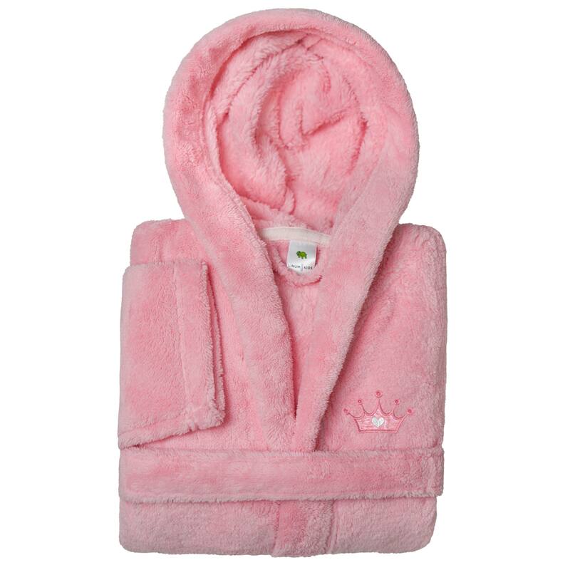 Sweet Kids 100% Polyester SUPER PLUSH Double Brushed Hooded Bathrobe - CROWN - M - Pink