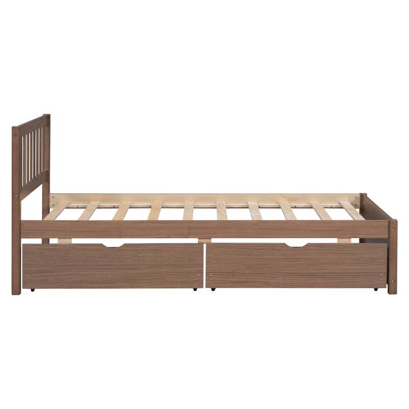 Space-Saving Twin Size Platform Bed with 2 Storage Drawers, Sturdy Rubber Wood Frame - Easy Assembly