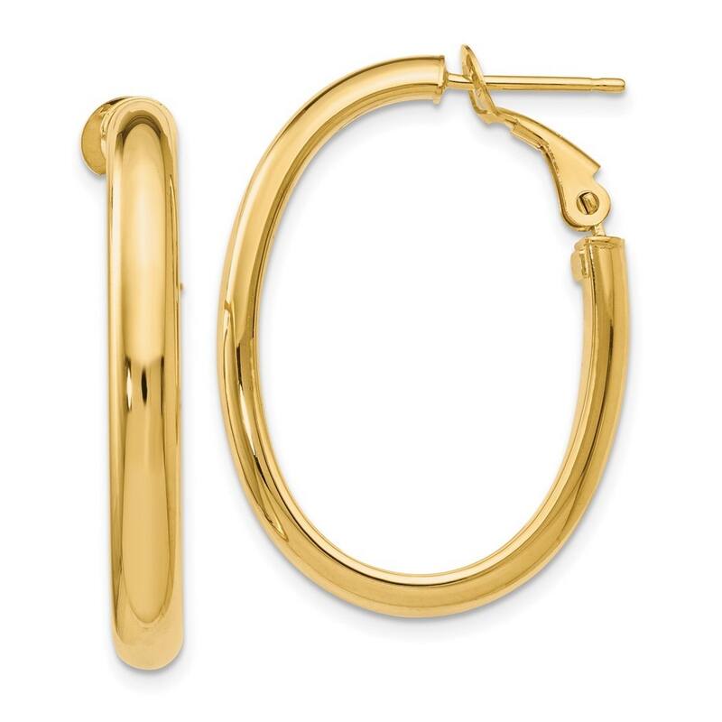 Curata 14k Yellow Gold Hinged Long Polished 30x4.1mm Oval Hoop Earrings