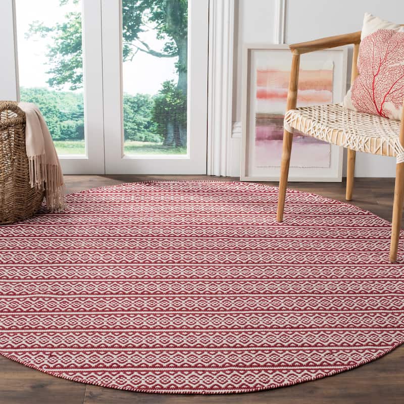 SAFAVIEH Handmade Flatweave Montauk Clayton Casual Cotton Rug - 6' Round - Ivory/Red