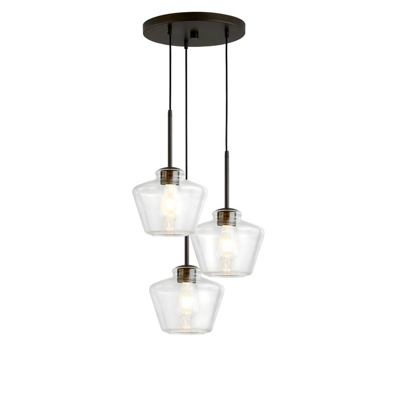 Cafe 3-Lights Designer Glass Pendant Lamp - DarkBronze/ClearShade