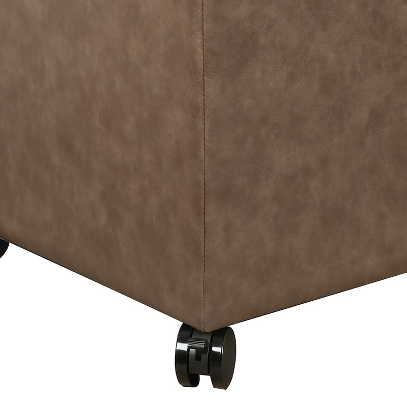 Adeco Faux Leather Storage Ottoman for Living Room Footstool