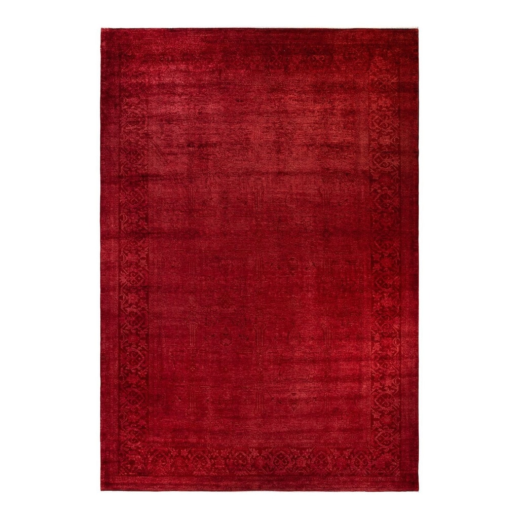 Overton Hand Knotted Wool Vintage Inspired Modern Contemporary Overdyed Red Area Rug - 12' 0" x 17' 10"