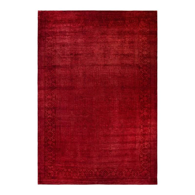 Overton Hand Knotted Wool Vintage Inspired Modern Contemporary Overdyed Red Area Rug - 12' 0" x 17' 10"