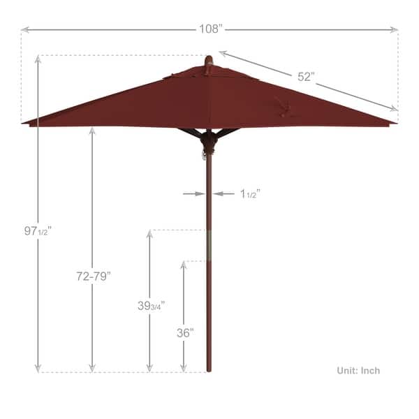 dimension image slide 3 of 21, California Umbrella 9ft Marenti Wooden Sunbrella Patio Umbrella with Sunbrella Fabric, Base Not Included