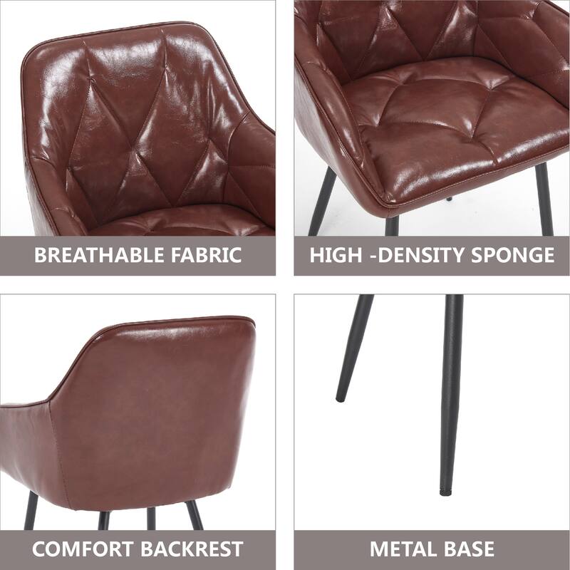 Dining Chairs Set Of 2, Upholstered Kitchen Chairs With Comfortable Seat, Faux Leather Vintage Chairs With Armrests - Brown