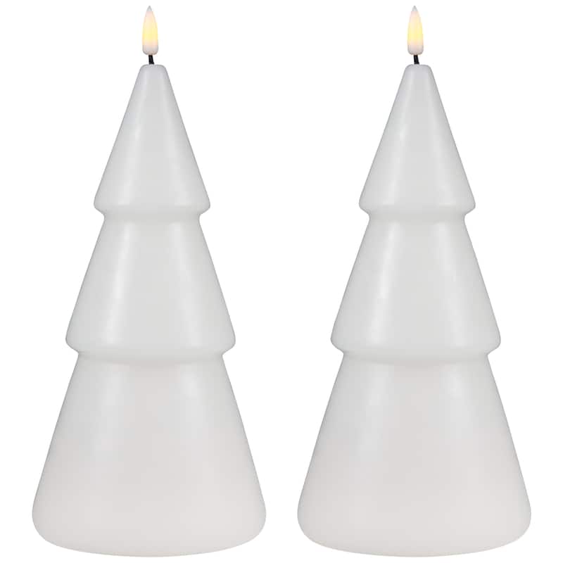 LED Flameless Flickering Christmas Tree Wax Candles - 10.5" - White - Set of 2