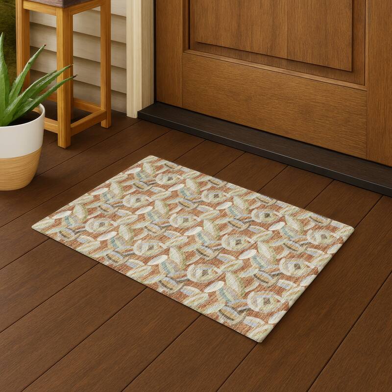 Machine Washable Indoor/ Outdoor Modern Heli Chantille Rug - Paprika - 1'8" x 2'6"