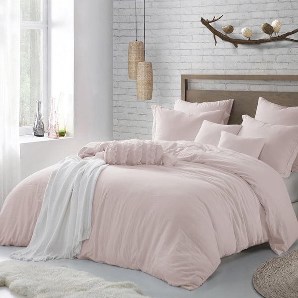 slide 2 of 14, Swift Home Pre-washed Premium Crinkle Microfiber Duvet Set Stylish Wrinkle Look (Comforter Not Included) rose blush - King