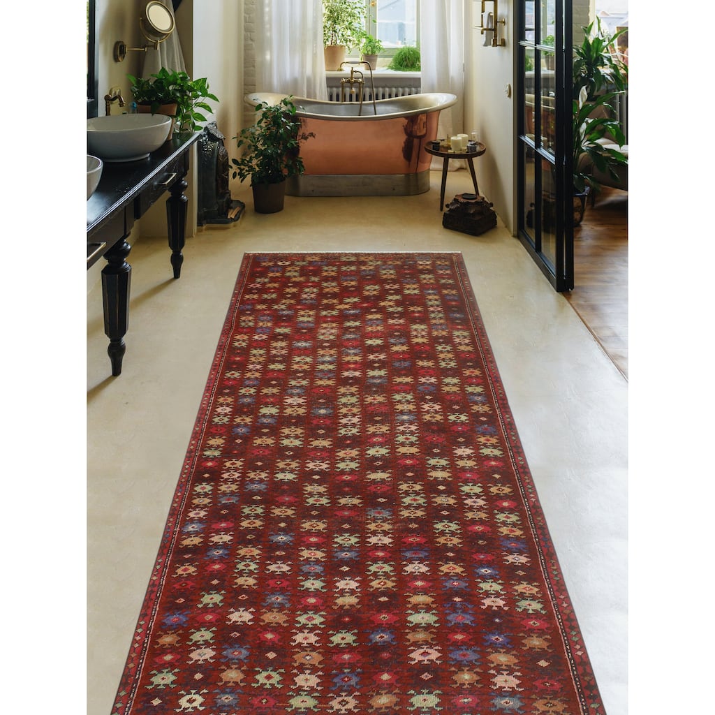 Fine Vintage Distressed Colton Burgundy/Beige Runner - 3'7" x 9'8"