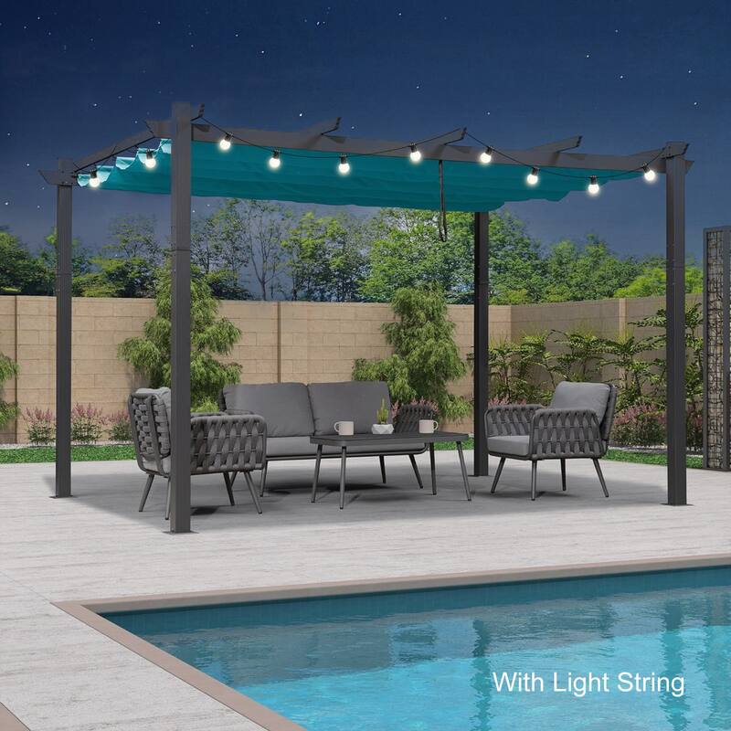 PURPLE LEAF Gazebo Outdoor Retractable Modern Large Size Pergola w Lights