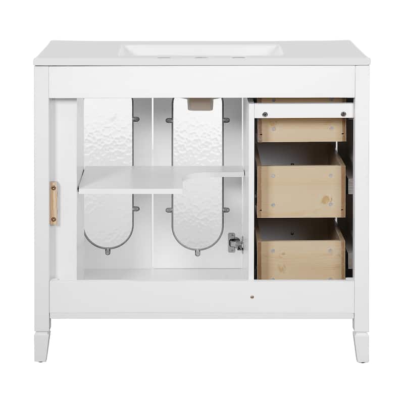 Roomfitters 36 Inch Bathroom Vanity with Sink, Solid Wood Frame Storage Cabinet with 2 Doors and 3 Drawers