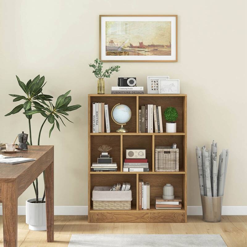 Costway 7-Cube Bookcase for Kids 41" Wooden Toy Storage Organizer - See Details