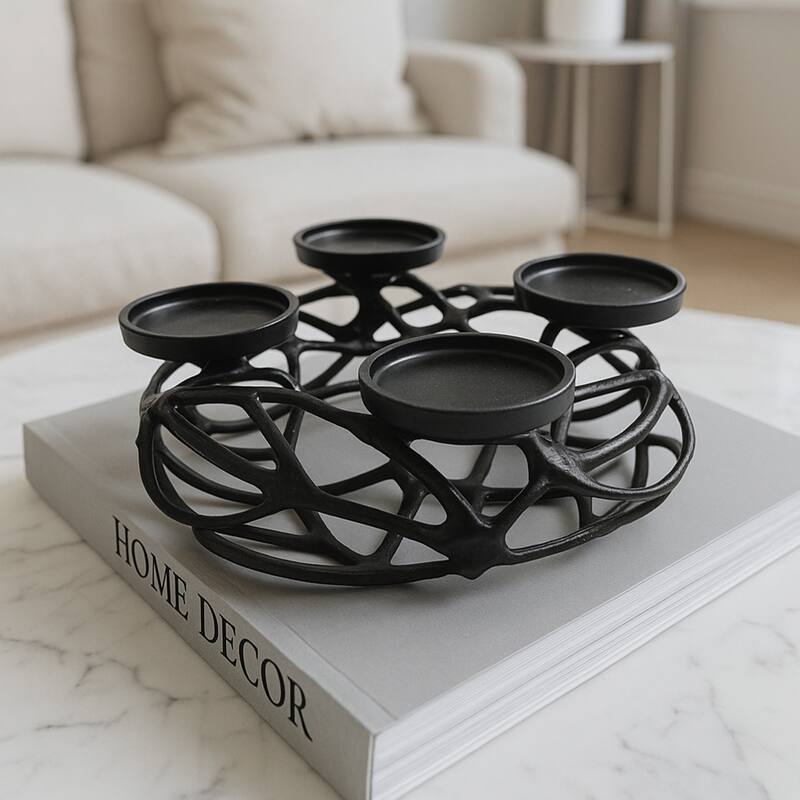 12 Inch Decorative Handmade Aluminum Modern T-Light Candle holder - 12 x 12 x 4.5 in