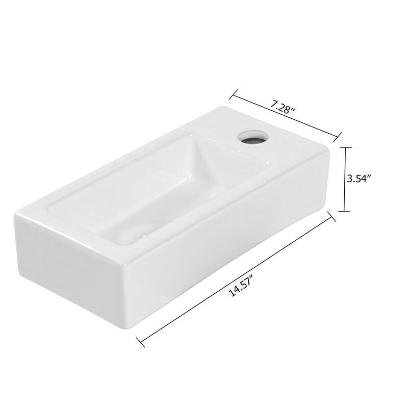 Lordear 14.5 inch White Rectangular Ceramic Wall Hung Sink with Side Faucet Mount