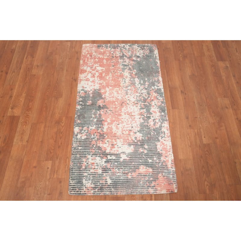 Hand Knotted Oriental Viscose Silk Carpet Modern Abstract Multi-Colored Abstract Area Rug - 4' 0'' X 2' 0''