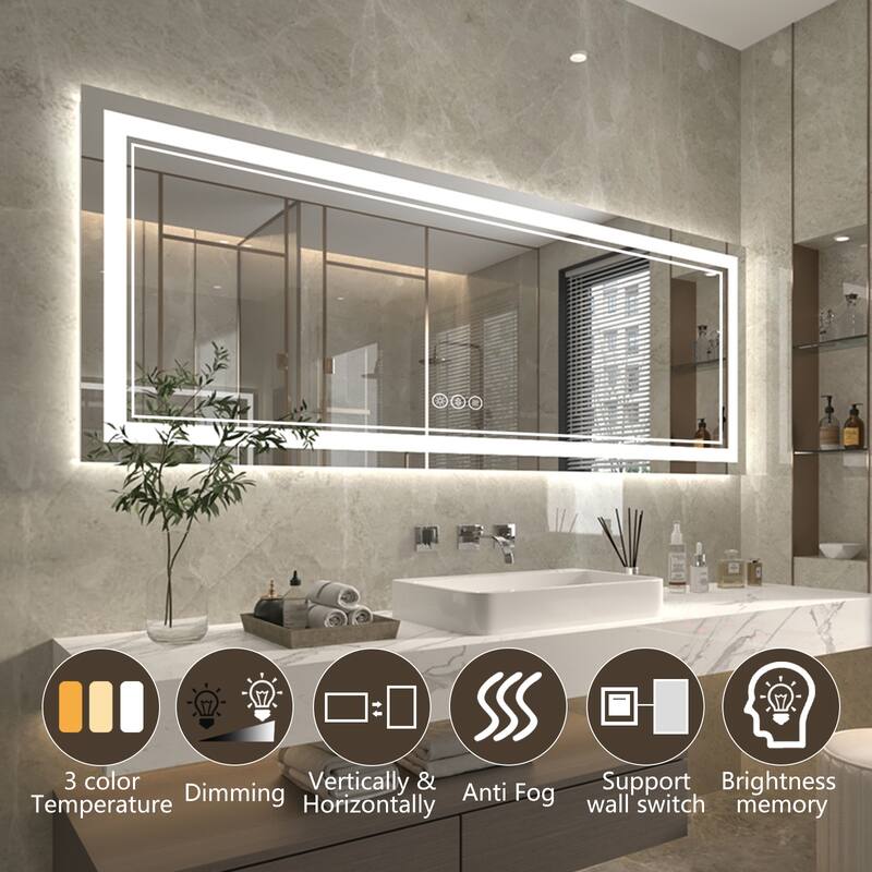 ExBrite Anti-Fog LED Bathroom Mirror with Endless Dimming - 32" x 84"