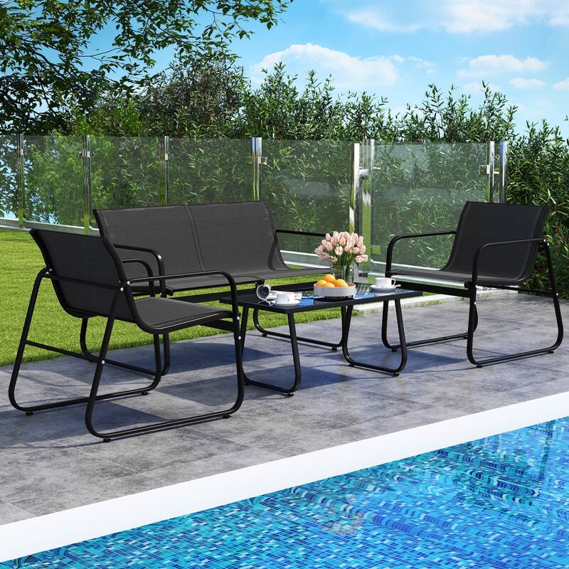 Costway 4 PCS Patio Furniture Set Fabric Lawn Chairs and Loveseat with - See Details