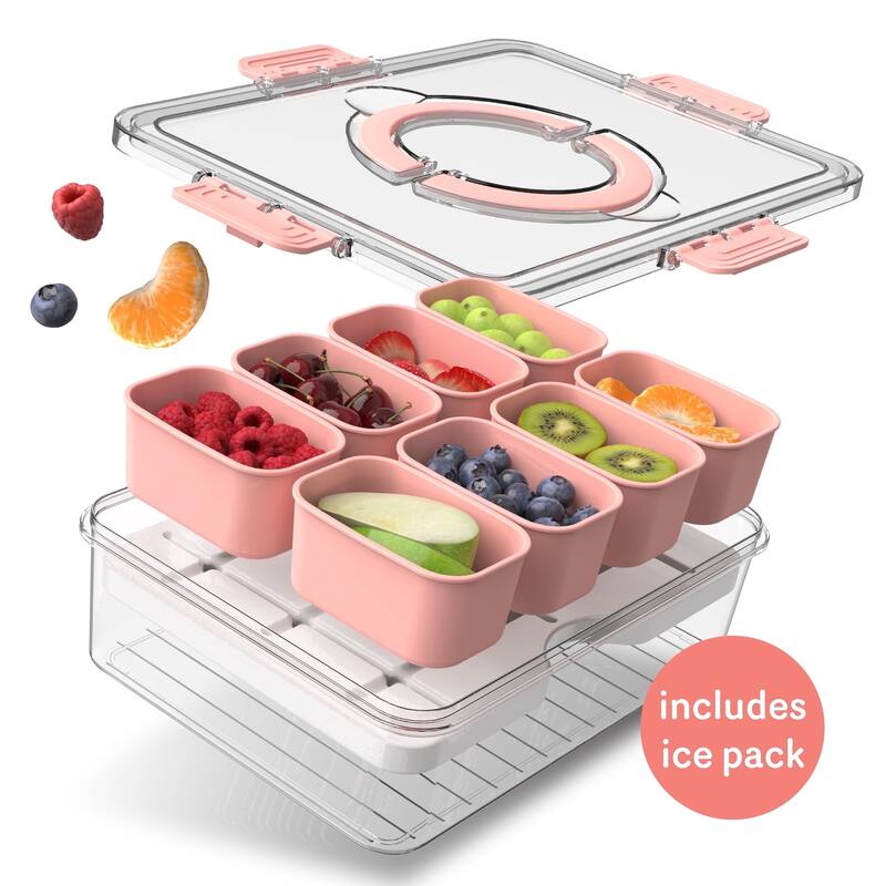 COOK WITH COLOR Snackle Box for Kids Lunch Box and Snack Container - With Ice Pack - Coral With Ice Pack